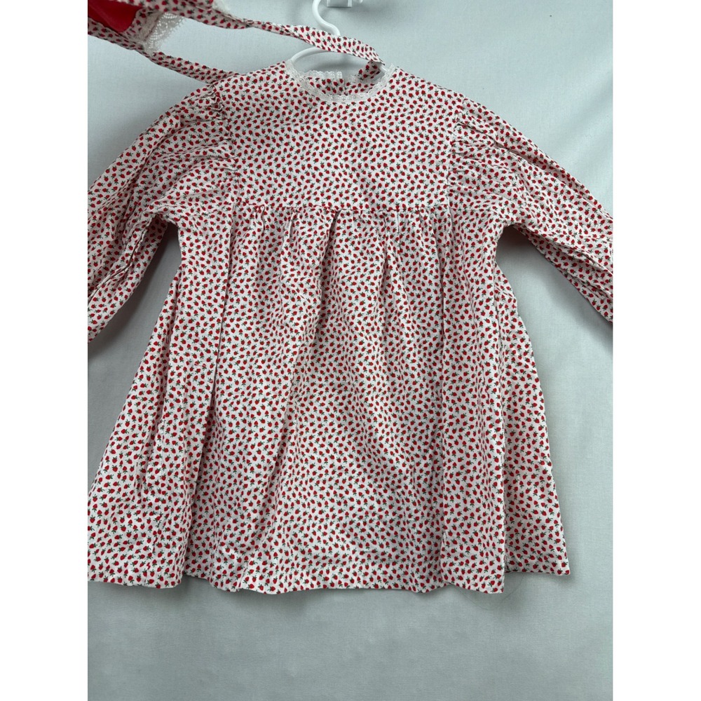 Unbranded Gingerbread Pinafore Dress Kids 3T Red Strawberry Print Lace Holiday - Picture 3 of 9